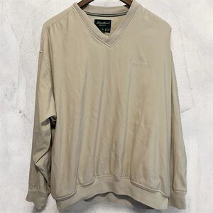 Eddie Bauer Men's Tan V-Neck Golf Sports Sweater Pullover Medium With Pockets